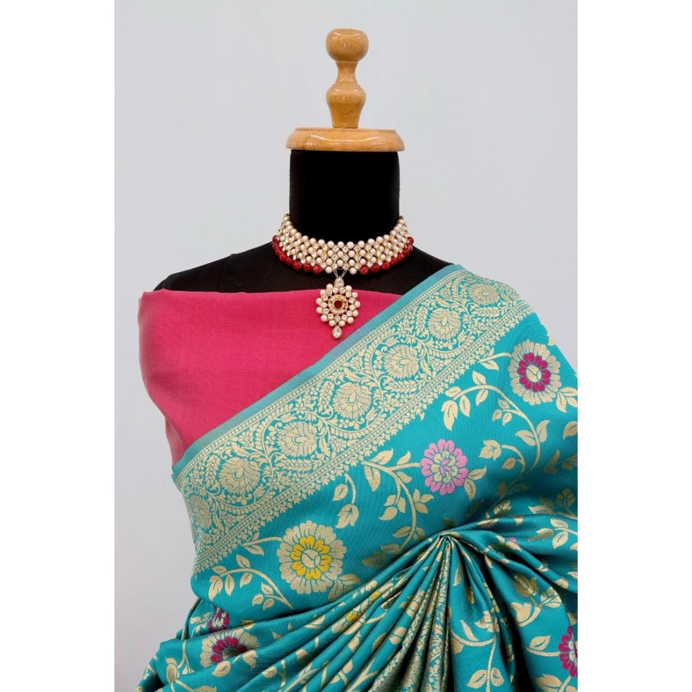 Generic Women's Banarasi Printed Saree With Unstitched Blouse 5.5Mtr (Rama)