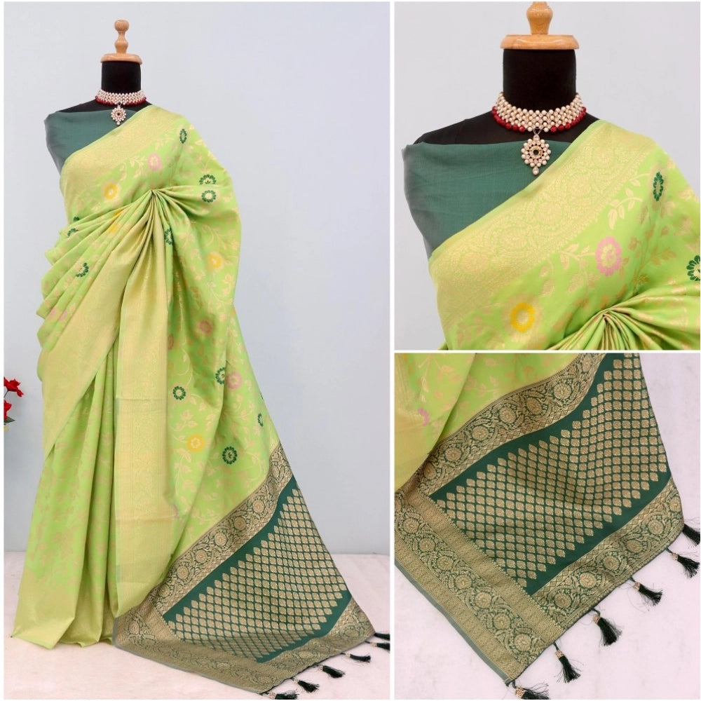 Generic Women's Banarasi Printed Saree With Unstitched Blouse 5.5Mtr (Green)