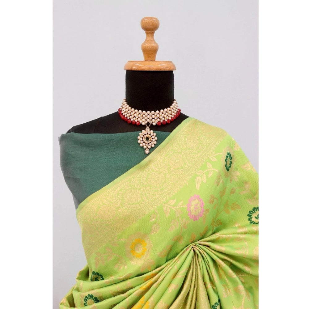 Generic Women's Banarasi Printed Saree With Unstitched Blouse 5.5Mtr (Green)