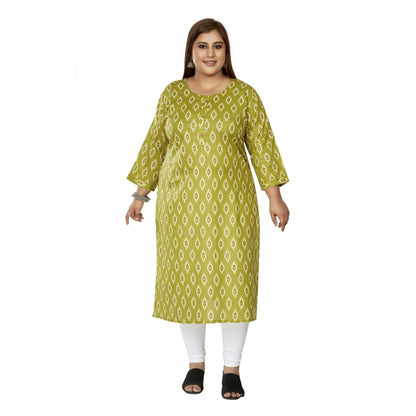 Generic Women's Casual 3/4th Sleeve Ikkat Printed Pure Cotton Straight Kurti (Pista Green)