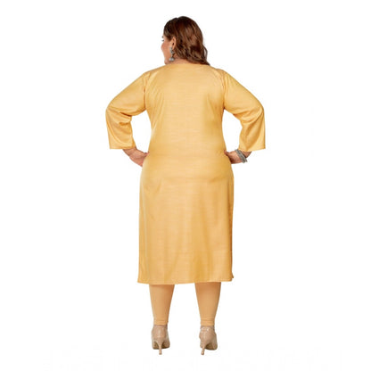 Generic Women's Casual 3/4th Sleeve Mirror Embroided Rayon Straight Kurti (Tan)