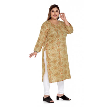 जेनेरिक महिलाओं की कैज़ुअल 3/4th स्लीव रेयॉन गोल्डन फ़ॉइल प्रिंटेड स्ट्रेट कुर्ती (टैन)