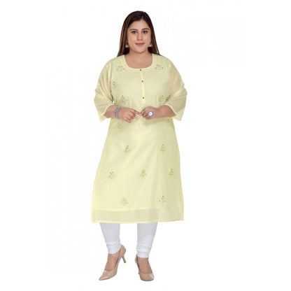 जेनेरिक महिलाओं की कैज़ुअल 3/4th स्लीव रेयॉन मिरर एम्ब्रॉयडरी स्ट्रेट कुर्ती (हल्का पीला)