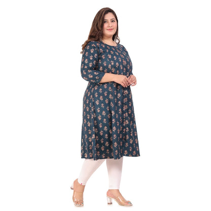 जेनेरिक महिलाओं के ऑफिस वियर फ्लोरल प्रिंटेड कैप्सूल प्रिंसेस कट कुर्ती (हरा)