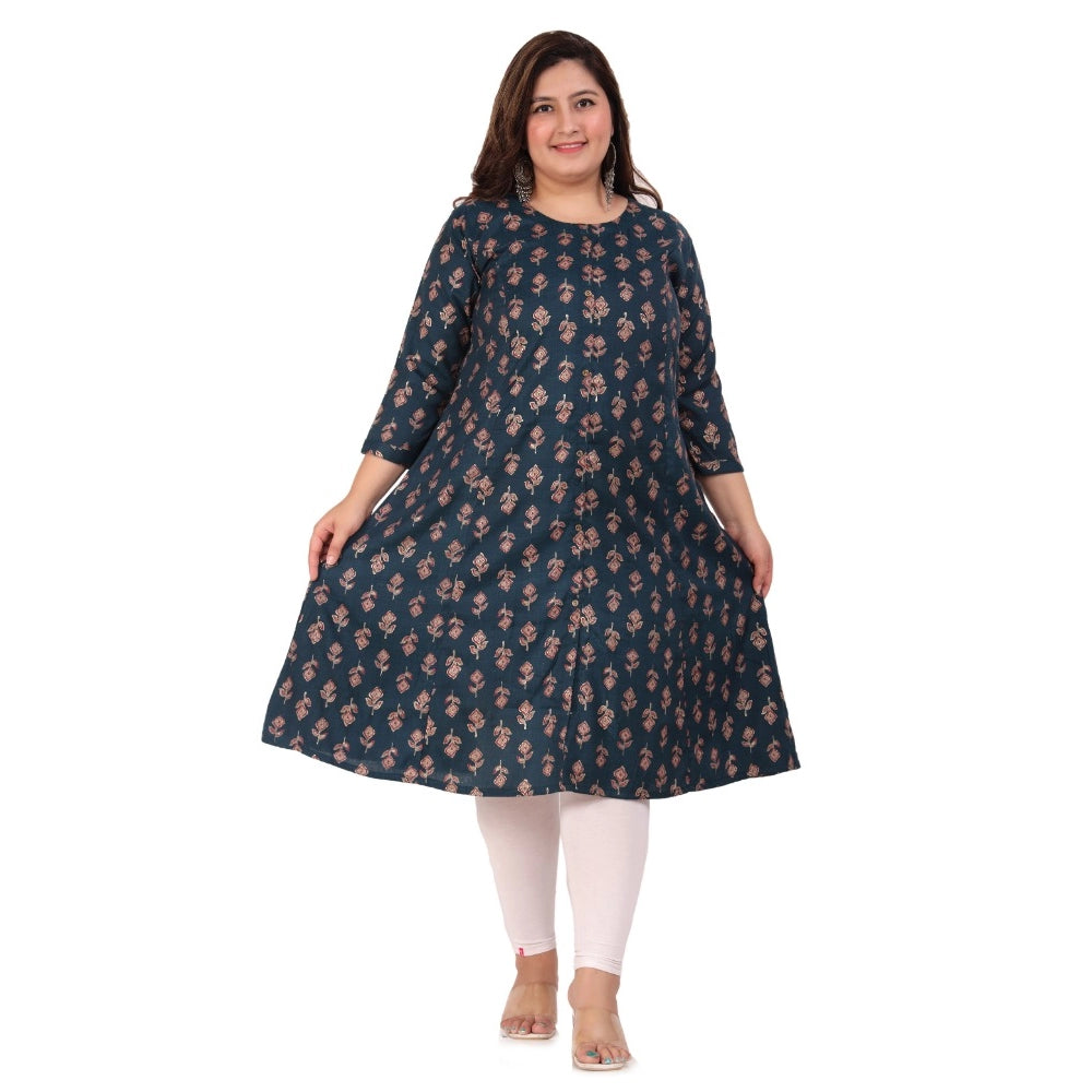 जेनेरिक महिलाओं के ऑफिस वियर फ्लोरल प्रिंटेड कैप्सूल प्रिंसेस कट कुर्ती (हरा)
