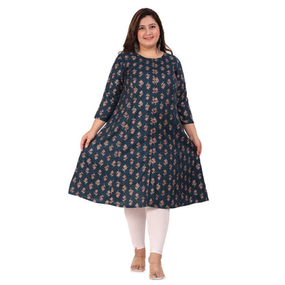 जेनेरिक महिलाओं के ऑफिस वियर फ्लोरल प्रिंटेड कैप्सूल प्रिंसेस कट कुर्ती (हरा)