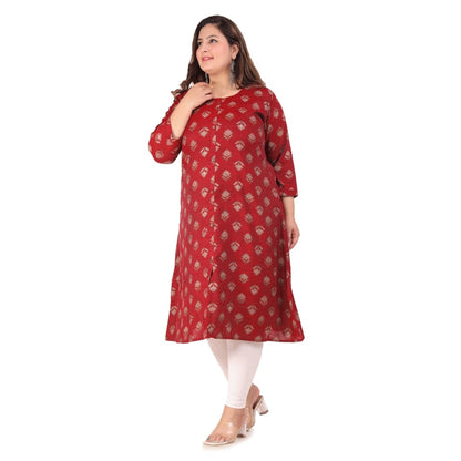 जेनेरिक महिलाओं के लिए ऑफिस वियर फ्लोरल प्रिंटेड कैप्सूल ए-लाइन कुर्ती (मैरून)