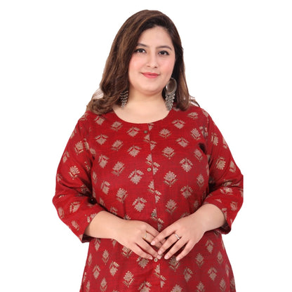 जेनेरिक महिलाओं के लिए ऑफिस वियर फ्लोरल प्रिंटेड कैप्सूल ए-लाइन कुर्ती (मैरून)