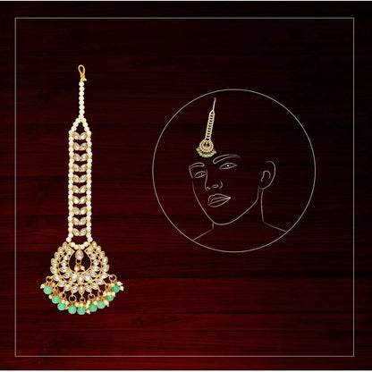 Generic Women's Green Color Imitation Pearl &amp; Kundan Maang Tikka