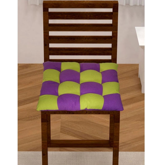 Generic Cotton Blended Solid Chair Cushions (Purple &amp; Green, Size: 16x16 In)