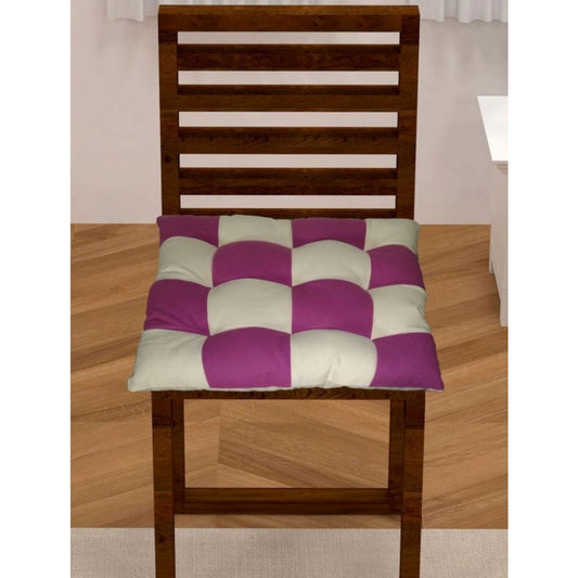 Generic Cotton Blended Solid Chair Cushions (Purple &amp; White, Size: 16x16 In)
