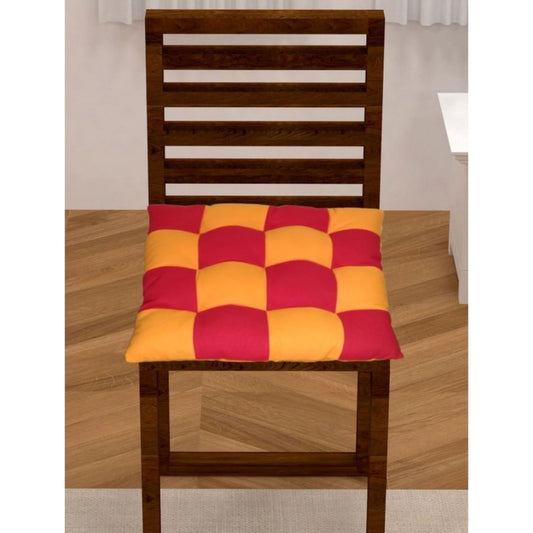 Generic Cotton Blended Solid Chair Cushions (Red &amp; Yellow, Size: 16x16 In)