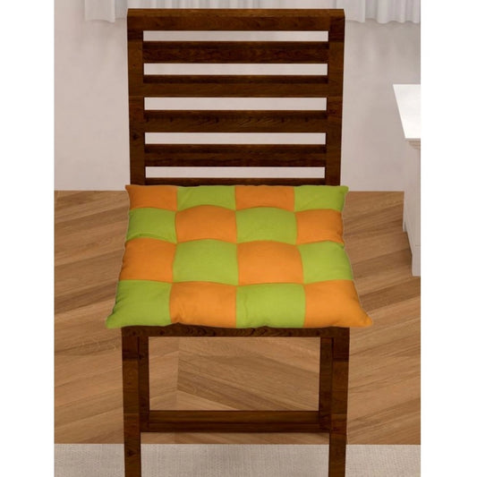 Generic Cotton Blended Solid Chair Cushions (Green &amp; Mustard, Size: 16x16 In)