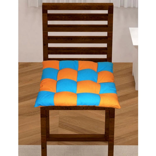 Generic Cotton Blended Solid Chair Cushions (Beige &amp; Orange, Size: 16x16 In)