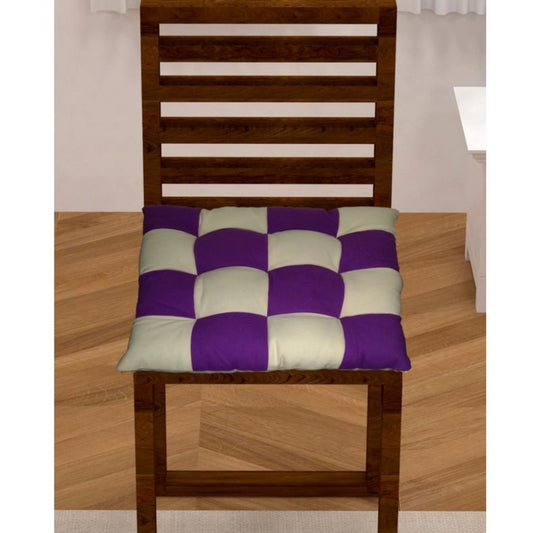 Generic Cotton Blended Solid Chair Cushions (Purple &amp; Beige, Size: 16x16 In)