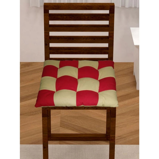 Generic Cotton Blended Solid Chair Cushions (Red &amp; Beige, Size: 16x16 In)