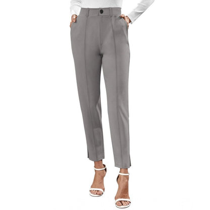 Generic Women's Polyester Solid With Pocket Pant (Grey)