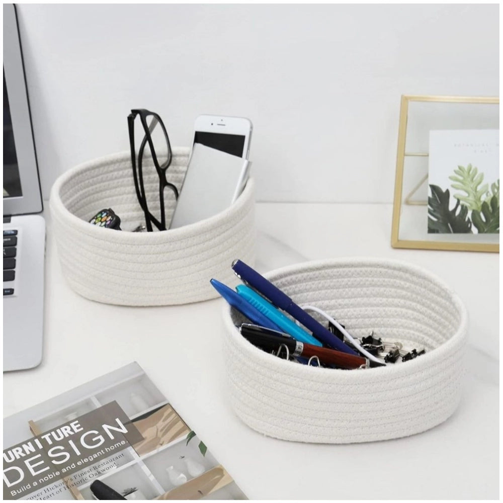 Generic Cotton Storage Rope Woven Baskets Pack of 2 (White)