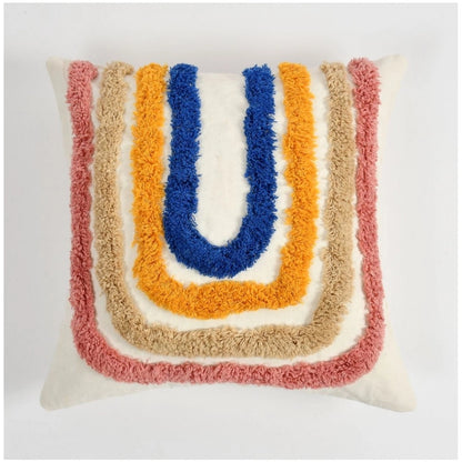 Generic Cotton Tufted Cushion Pillow Cover 16x16 Inch Pack of 2 (Ranibow)