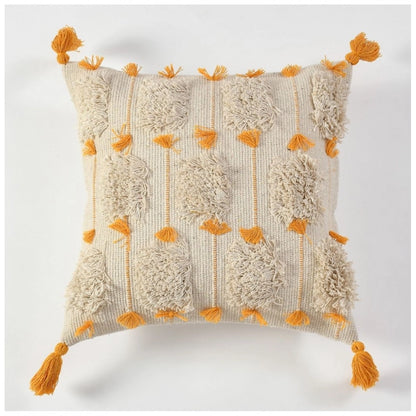 Generic Cotton Handcrafted Pit Loom Cushion Cover 16x16 Inch Pack of 2 (Yellow)