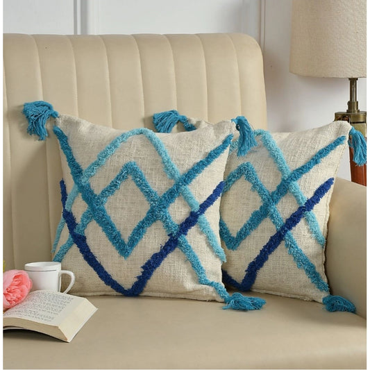Generic Cotton Tufted Cushion Pillow Cover 16x16 Inch Pack of 2 (Slug Double)