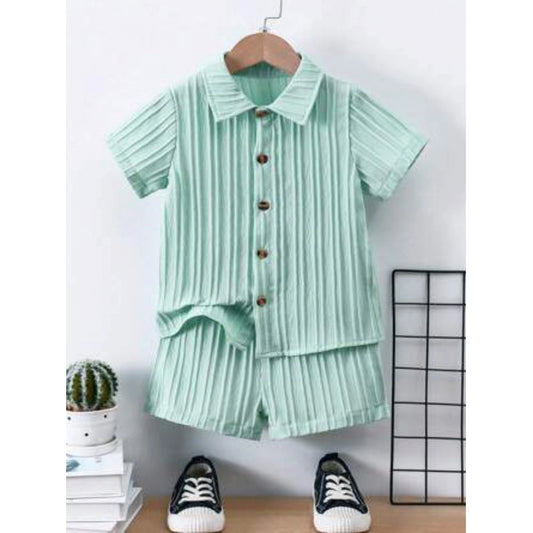 Generic Kid's Lycra Printed Casual wear Shirt And Shorts Set (Light-Green)