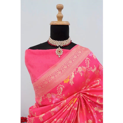 Generic Women's Banarasi Printed Saree With Unstitched Blouse 5.5Mtr (Rani)