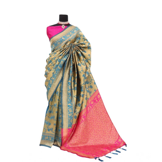 Generic Women's Banarasi Printed Saree With Unstitched Blouse 5.5Mtr (Goldan)