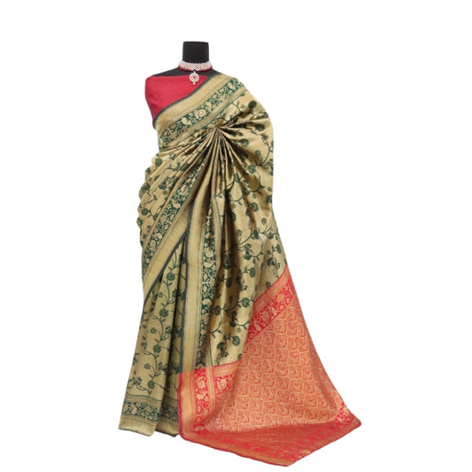 Generic Women's Banarasi Printed Saree With Unstitched Blouse 5.5Mtr (Goldan)