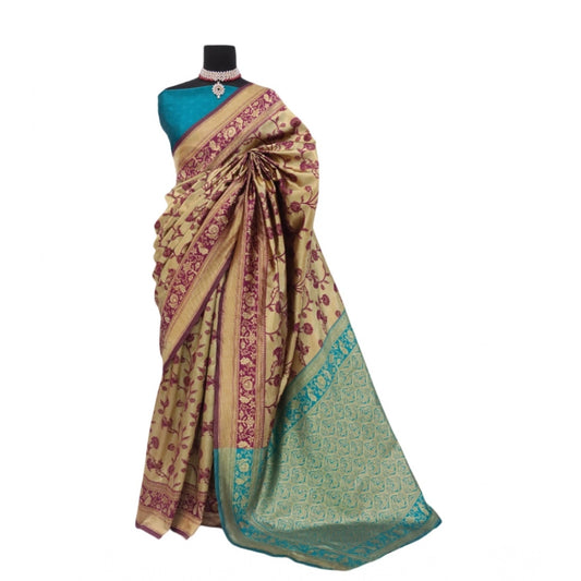 Generic Women's Banarasi Printed Saree With Unstitched Blouse 5.5Mtr (Goldan)