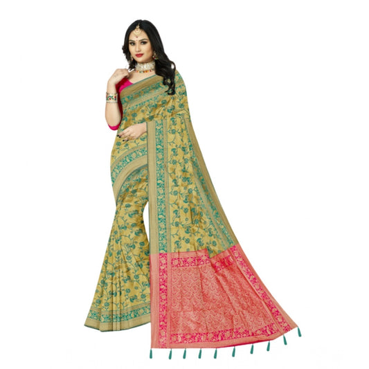 Generic Women's Banarasi Printed Saree With Unstitched Blouse 5.5Mtr (Goldan)