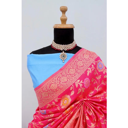 Generic Women's Banarasi Printed Saree With Unstitched Blouse 5.5Mtr (Rani)