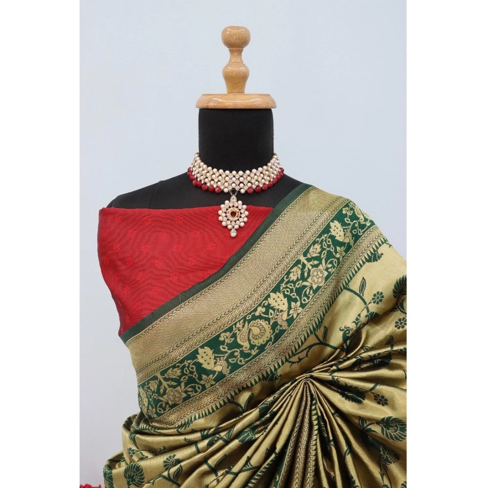Generic Women's Banarasi Printed Saree With Unstitched Blouse 5.5Mtr (Goldan)