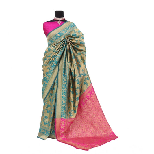 Generic Women's Banarasi Printed Saree With Unstitched Blouse 5.5Mtr (Goldan)