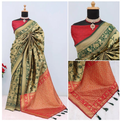 Generic Women's Banarasi Printed Saree With Unstitched Blouse 5.5Mtr (Goldan)