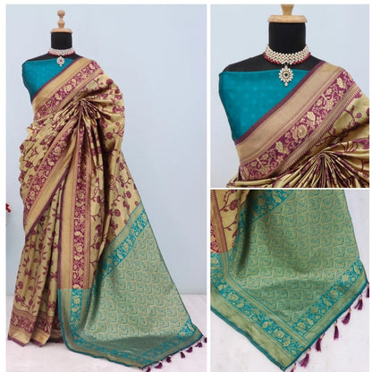 Generic Women's Banarasi Printed Saree With Unstitched Blouse 5.5Mtr (Goldan)