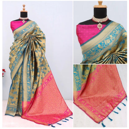 Generic Women's Banarasi Printed Saree With Unstitched Blouse 5.5Mtr (Goldan)