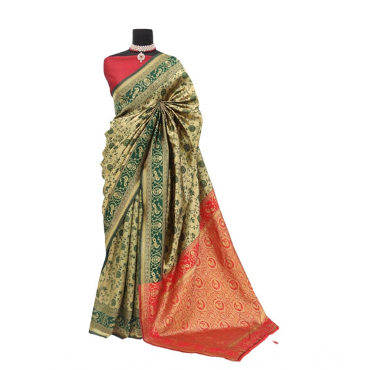 Generic Women's Banarasi Printed Saree With Unstitched Blouse 5.5Mtr (Goldan)