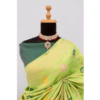 Generic Women's Banarasi Printed Saree With Unstitched Blouse 5.5Mtr (Green)