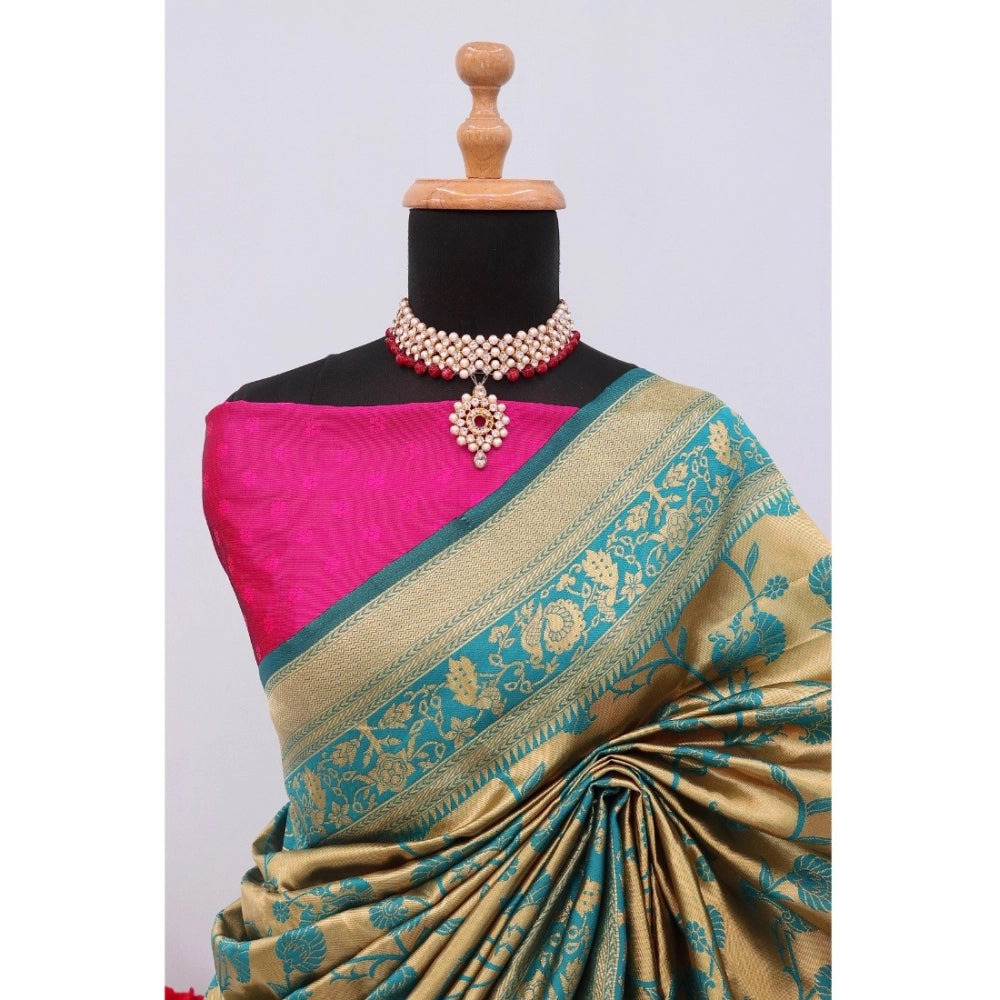 Generic Women's Banarasi Printed Saree With Unstitched Blouse 5.5Mtr (Goldan)